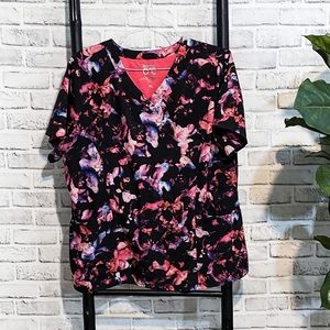 Purple and Pink Floral Barco One Scrub Top 2X
